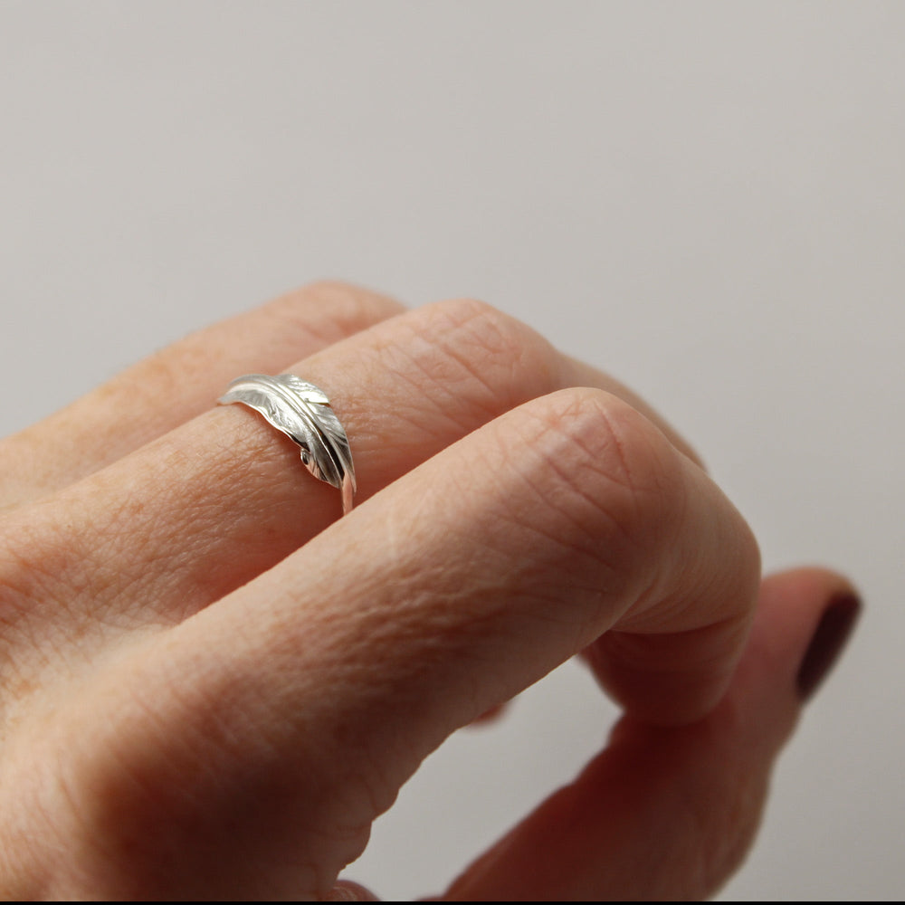 *Custom Order - Single Feather Sterling Silver Hammered Ring – Size 6